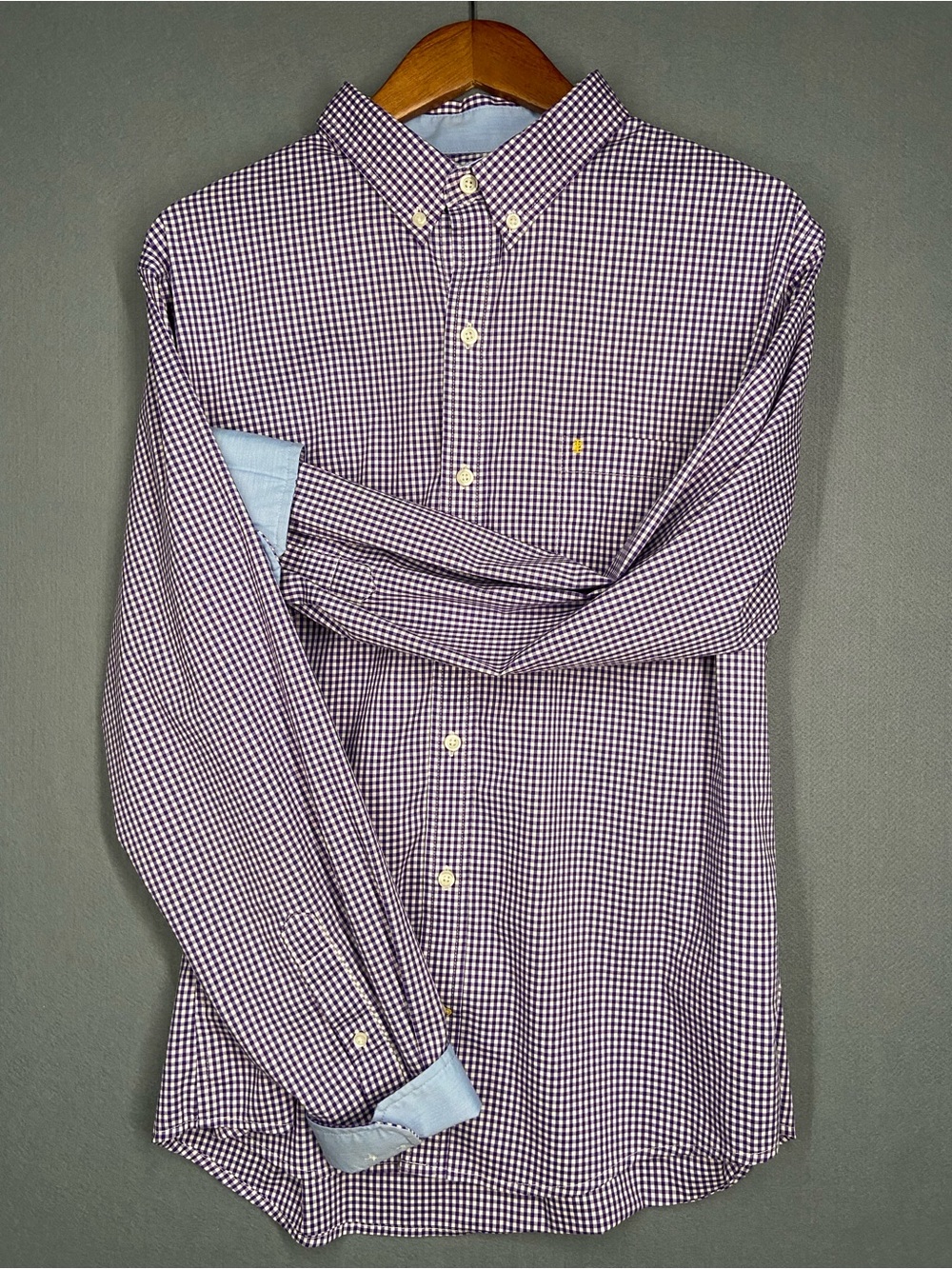 Izod Men's Purple and White Gingham Button-Down Shirt